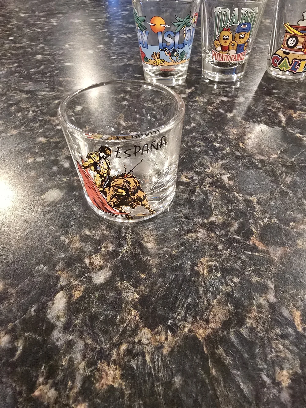 Set of 6 Souvenir Travel Shot Glasses Idaho California Spain Roatan
